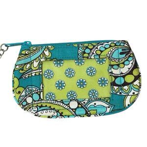 Vera Bradley Peacock Paisley Zip Close ID Pouch Turquoise Green Cottagecore Y2K